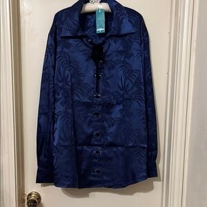 🆕 Pirate retro lace-up long sleeved steampunk Navy Blue shirt  XL